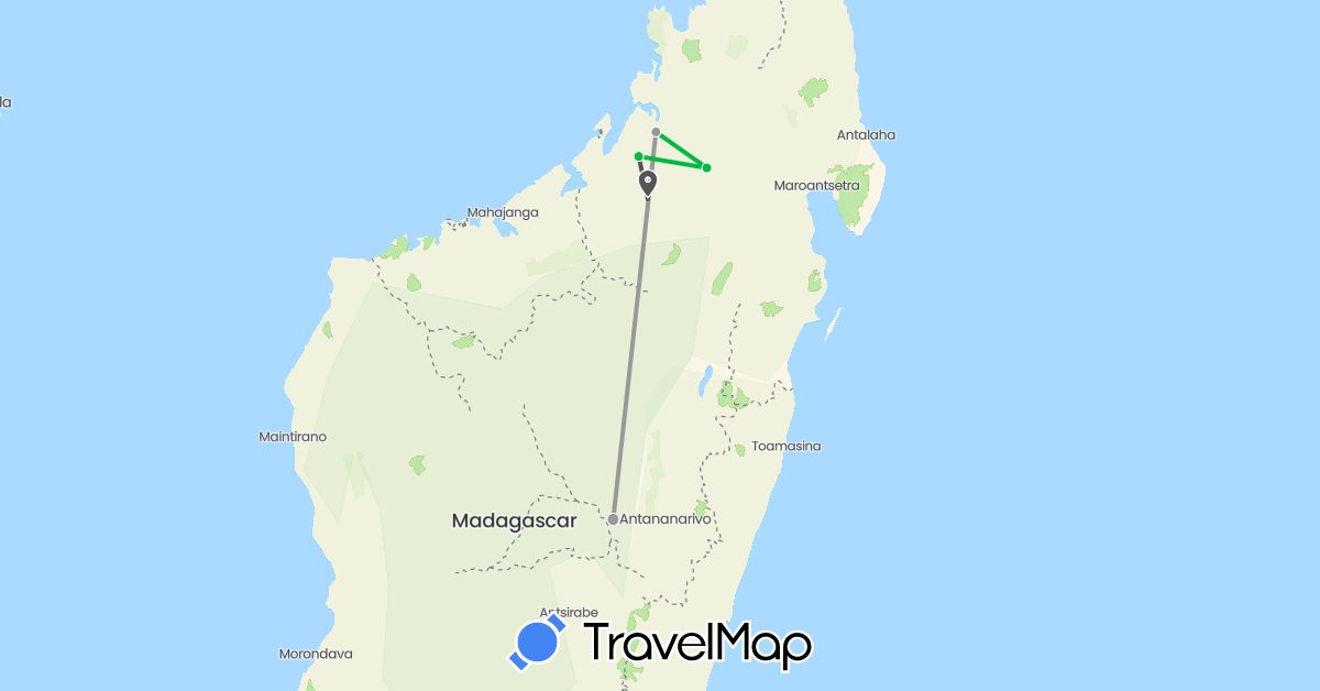 TravelMap itinerary: driving, bus, plane, motorbike in Madagascar (Africa)